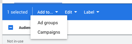 In the blue bar that appears at the top choose ‘add to…’ and select ‘Ad groups’